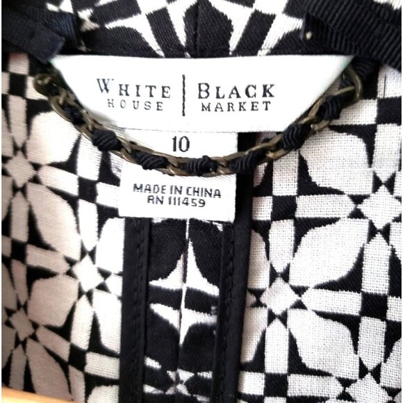 WHBM BLAZER 3/4 Sleeve Black & White Geometric Button Down Blazer Jacket - Picture 8 of 8